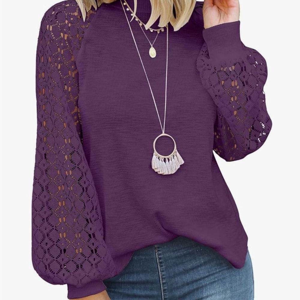 Miholl Women's Casual
Long Sleeve Lace Loose
Purple Blouse